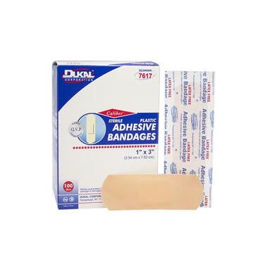 Bandage Strips Plastic Caliber 1x3" Flexible Flesh LF 100/Box, 24 BX/CA - Surgical Supplies NY